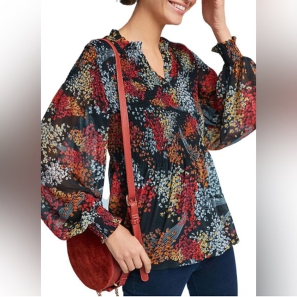 Anthropologie Akemi + Kin Smocked Sheer Blouse